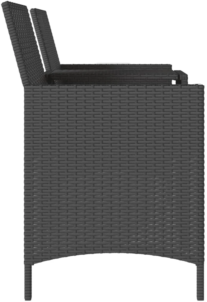 Dvivietė sodo sofa su staliuku/taburetėmis, juoda, poliratanas