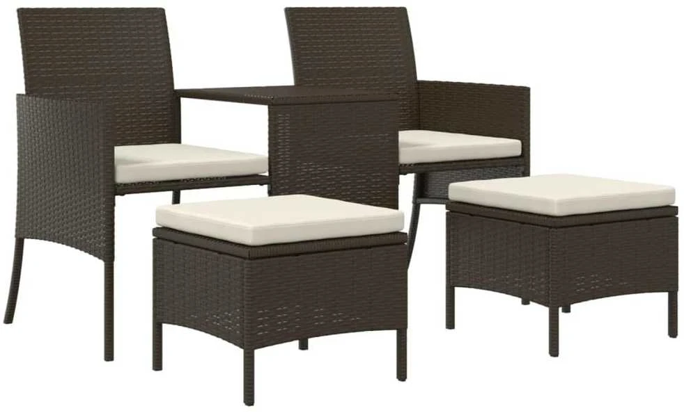 Dvivietė sodo sofa su staliuku/taburetėmis, ruda, poliratanas