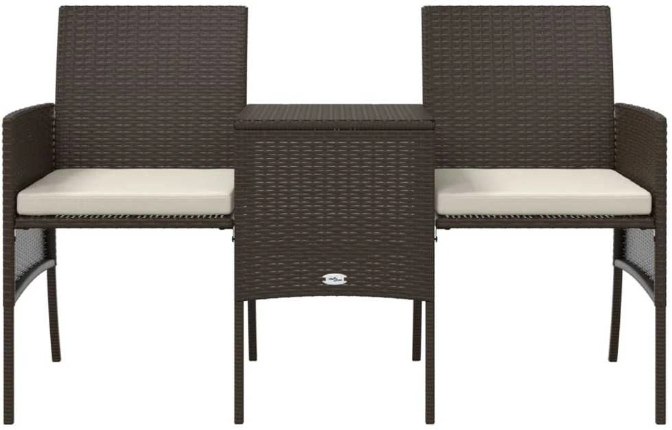 Dvivietė sodo sofa su staliuku/taburetėmis, ruda, poliratanas