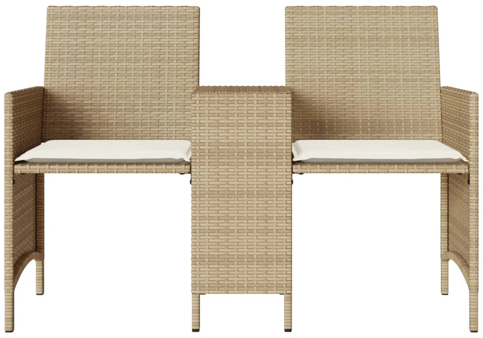 Dvivietė sodo sofa su staliuku/taburetėmis, smėlio, poliratanas