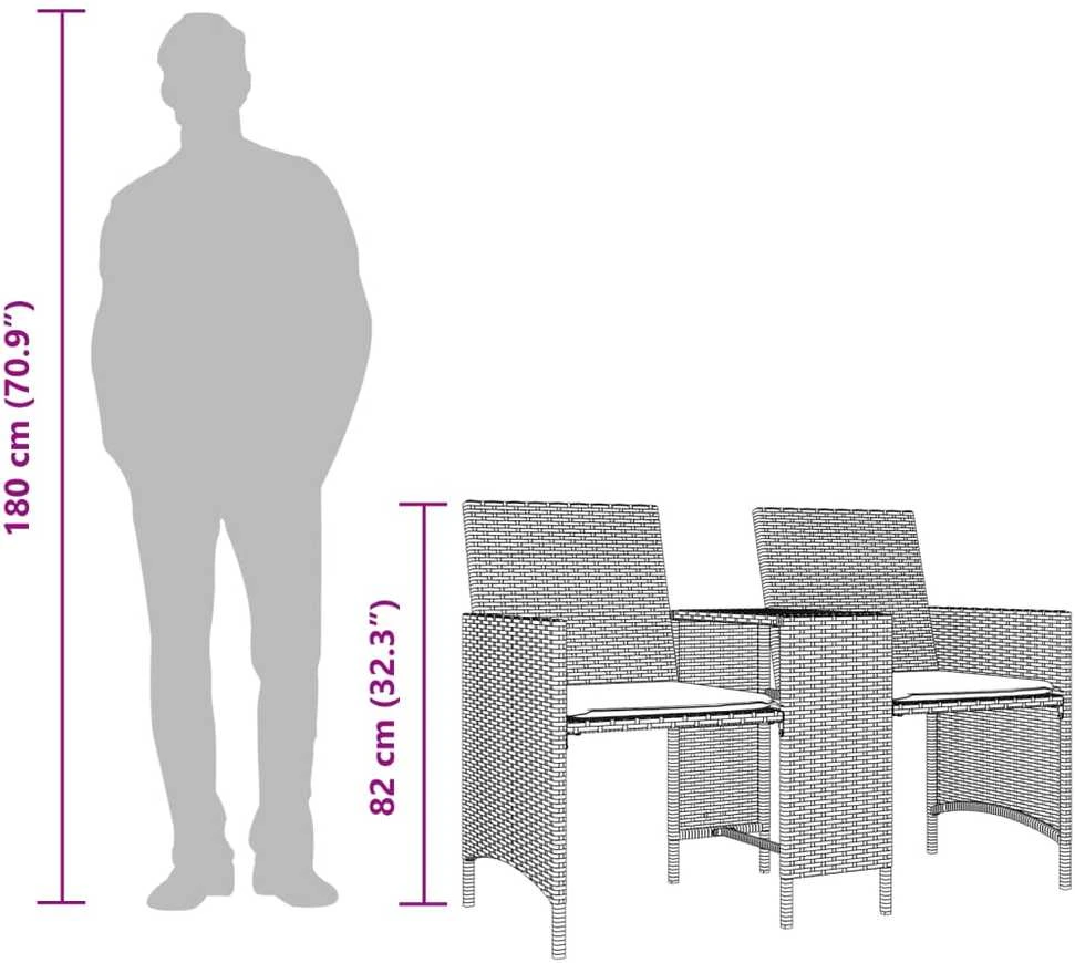 Dvivietė sodo sofa su staliuku/taburetėmis, pilka, poliratanas