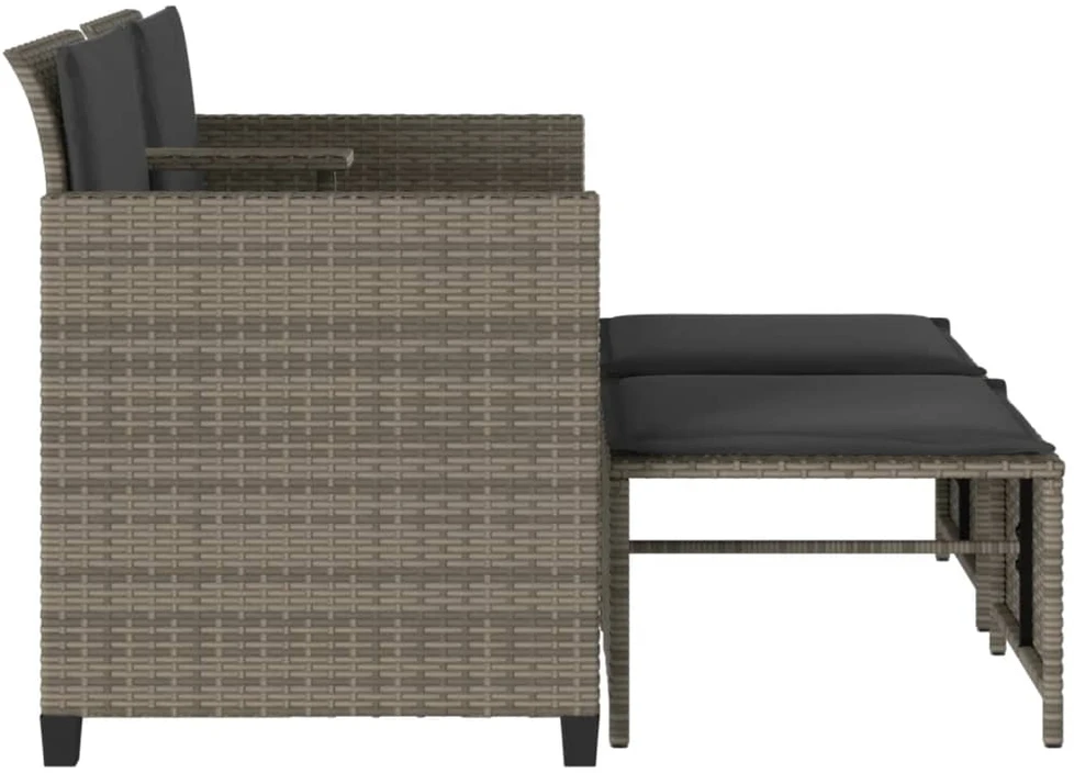 Dvivietė sodo sofa su staliuku/taburetėmis, pilka, poliratanas