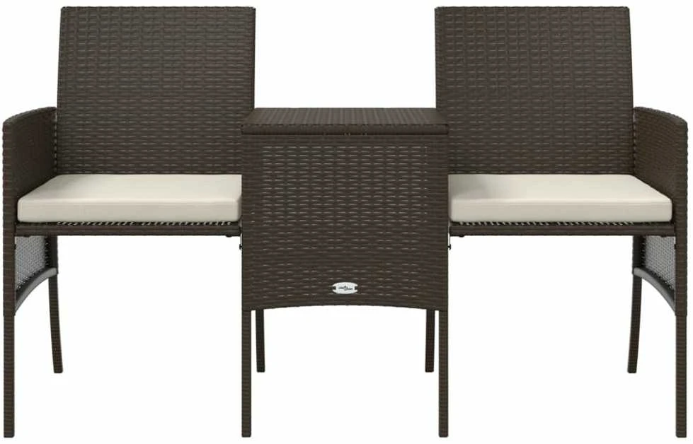 Dvivietė sodo sofa su staliuku/taburetėmis, ruda, poliratanas