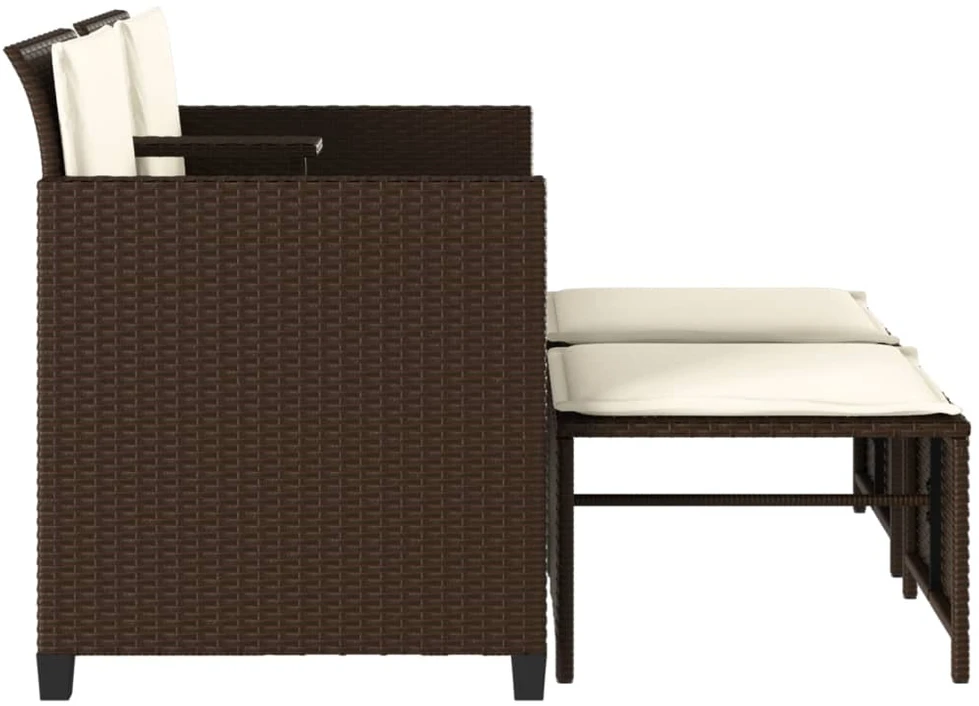 Lauko baldų komplektas Dvivietė sodo sofa su staliuku/taburetėmis, ruda, poliratanas