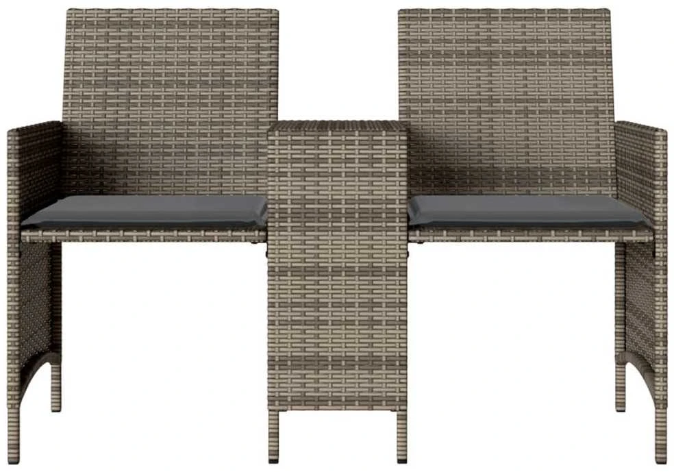 Dvivietė sodo sofa su staliuku/taburetėmis, pilka, poliratanas
