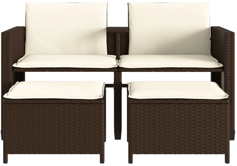 Lauko baldų komplektas Dvivietė sodo sofa su staliuku/taburetėmis, ruda, poliratanas