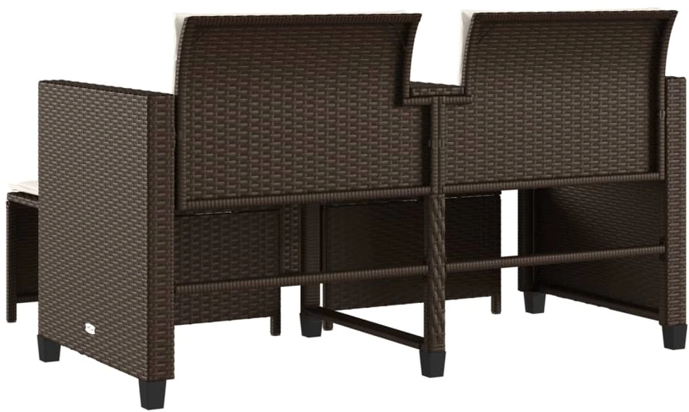 Lauko baldų komplektas Dvivietė sodo sofa su staliuku/taburetėmis, ruda, poliratanas