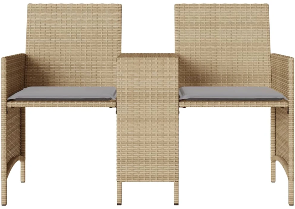 Dvivietė sodo sofa su staliuku/taburetėmis, smėlio, poliratanas