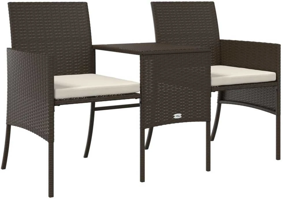 Dvivietė sodo sofa su staliuku/taburetėmis, ruda, poliratanas