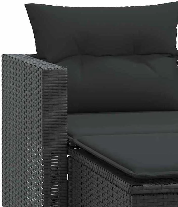 Dvivietė sodo sofa su taburetėmis, juodos spalvos, poliratanas