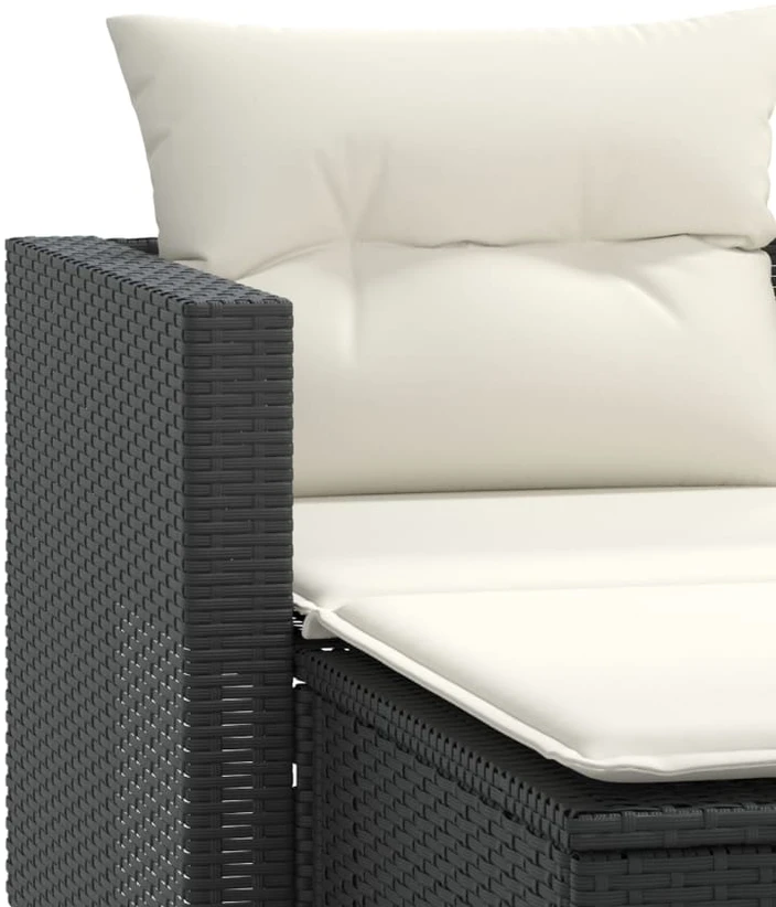 Dvivietė sodo sofa su taburetėmis, juodos spalvos, poliratanas