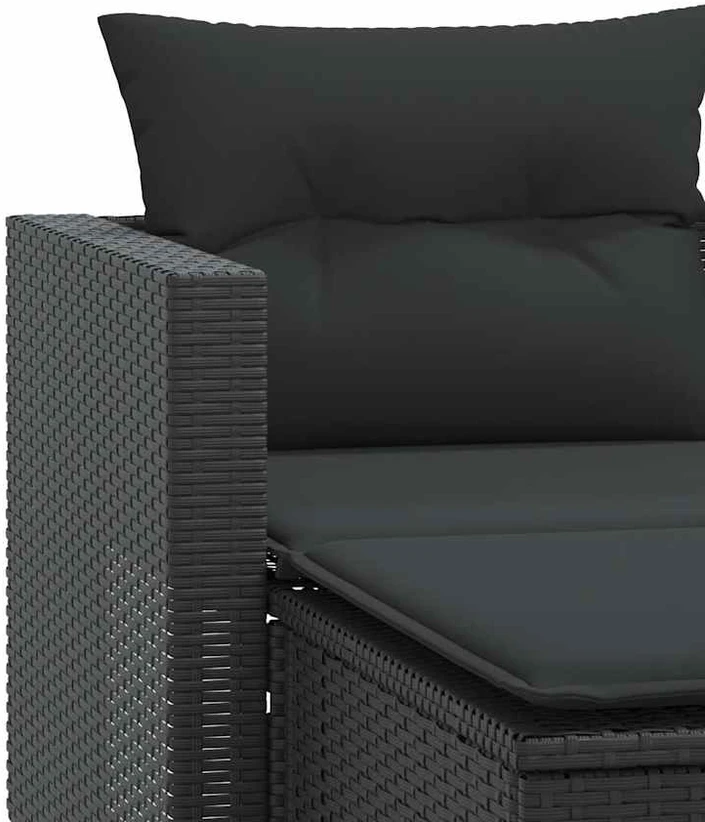 Dvivietė sodo sofa su taburetėmis, juodos spalvos, poliratanas