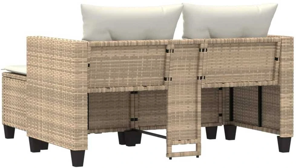 Dvivietė sodo sofa su taburetėmis, smėlio spalvos, poliratanas