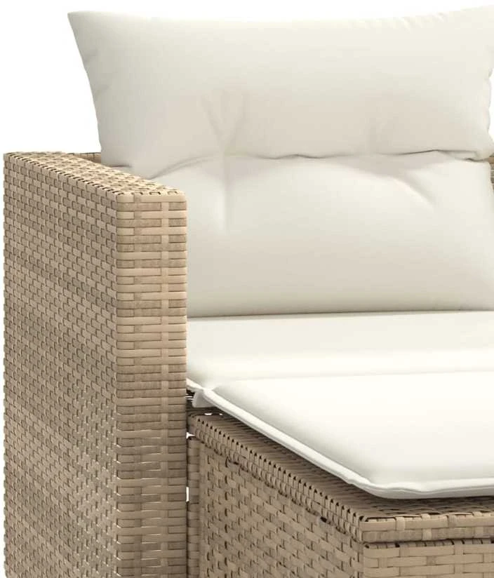 Dvivietė sodo sofa su taburetėmis, smėlio spalvos, poliratanas