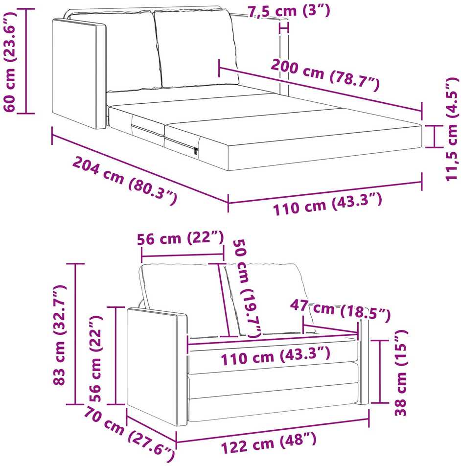 Sofa lova Kreminė 204 x 122 x 60 cm Aksomas