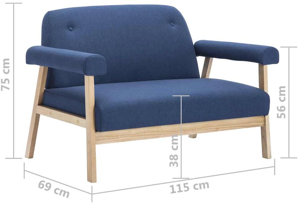 Dvivietė sofa, audinys, mėlyna