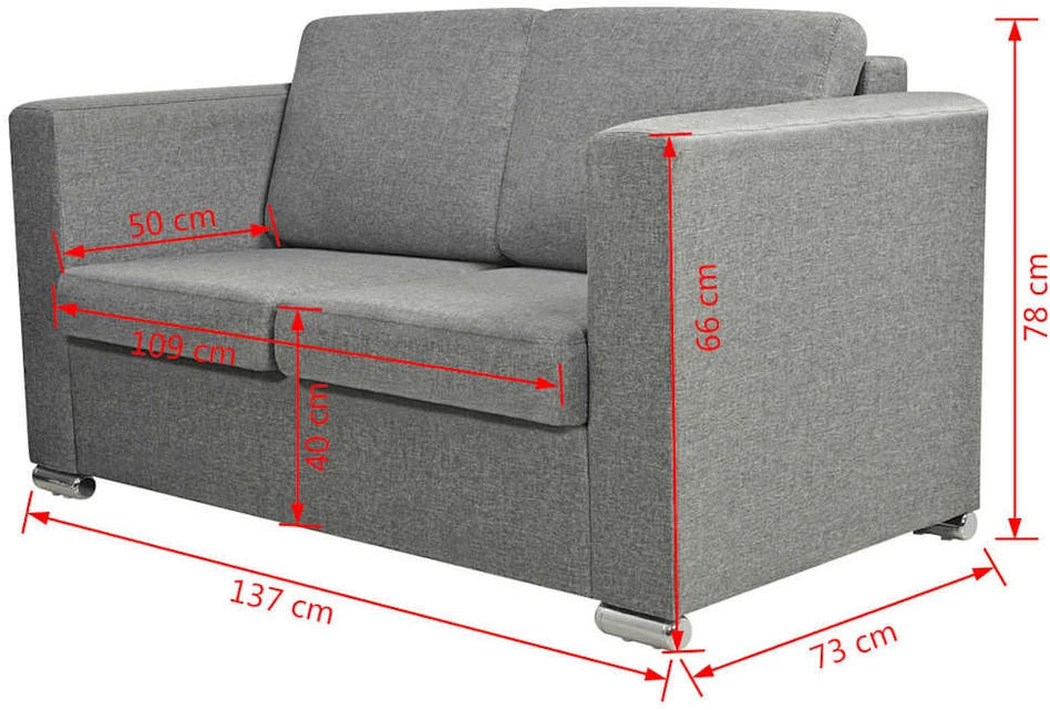 Dvivietė sofa, audinys, šviesiai pilka