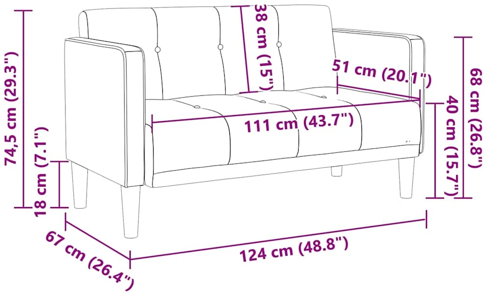 Dvivietė sofa, debesų pilka, 111 cm, audinys