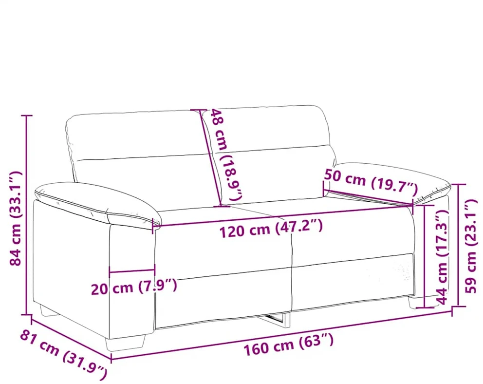Dvivietė sofa, debesų pilka, 160x81x84 cm, audinys