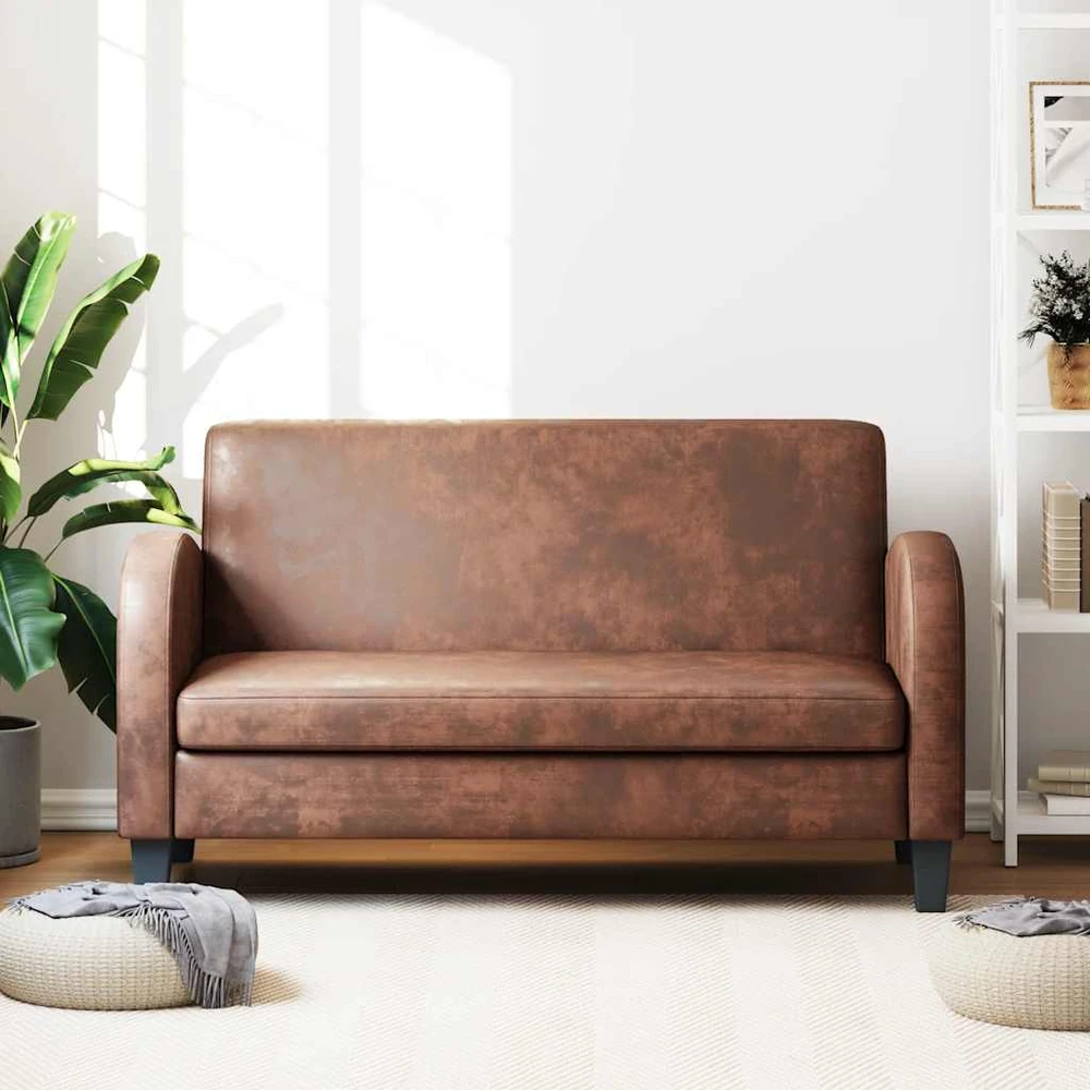 Dvivietė sofa, dirbtinė zomšos oda, ruda