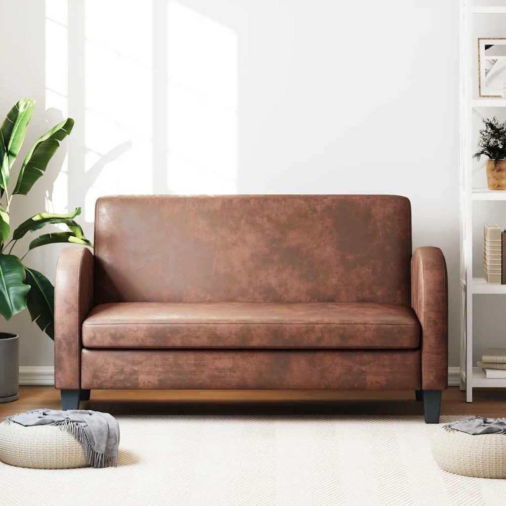 Dvivietė sofa, dirbtinė zomšos oda, ruda