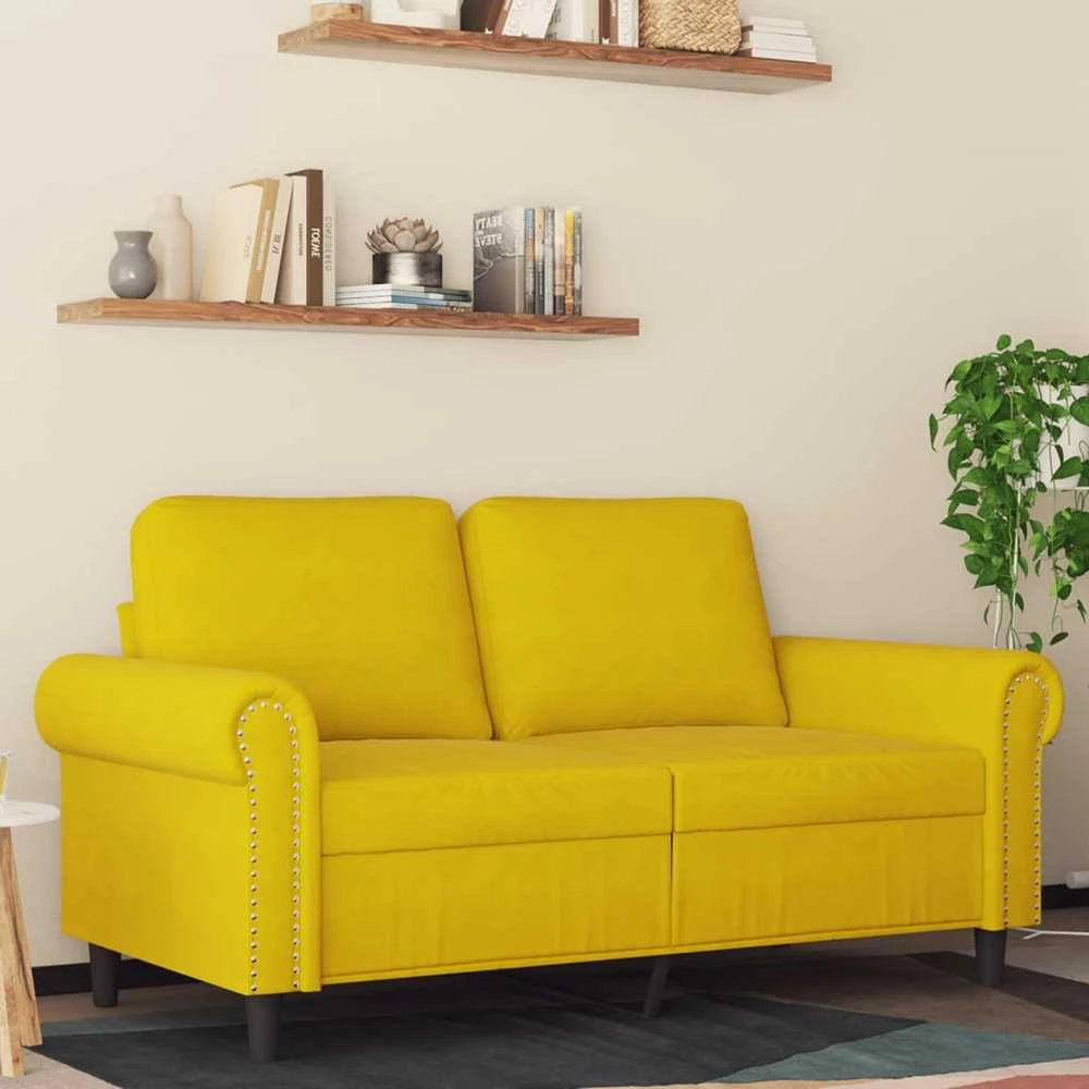 Dvivietė sofa, geltonos spalvos, 120cm, aksomas