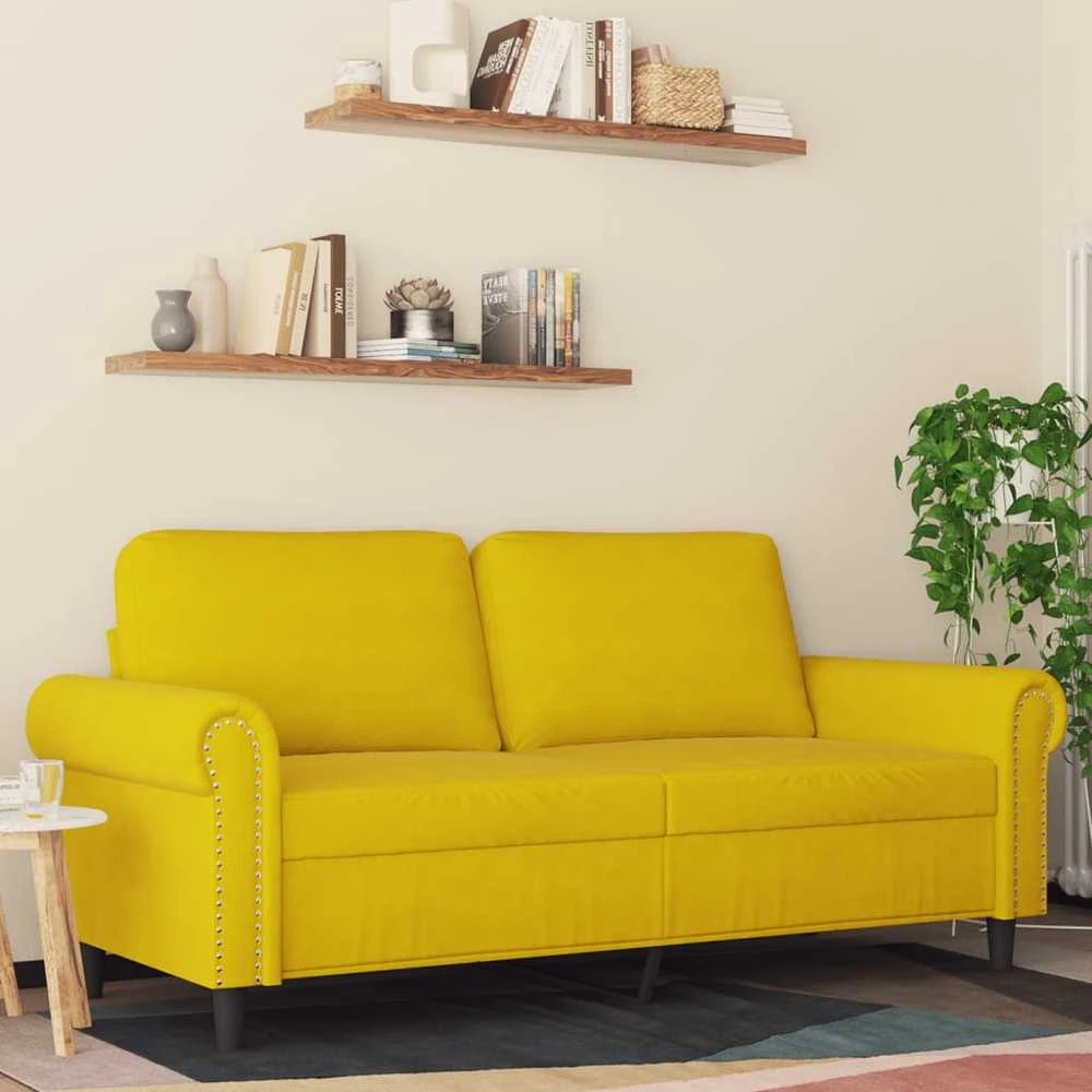 Dvivietė sofa, geltonos spalvos, 140cm, aksomas