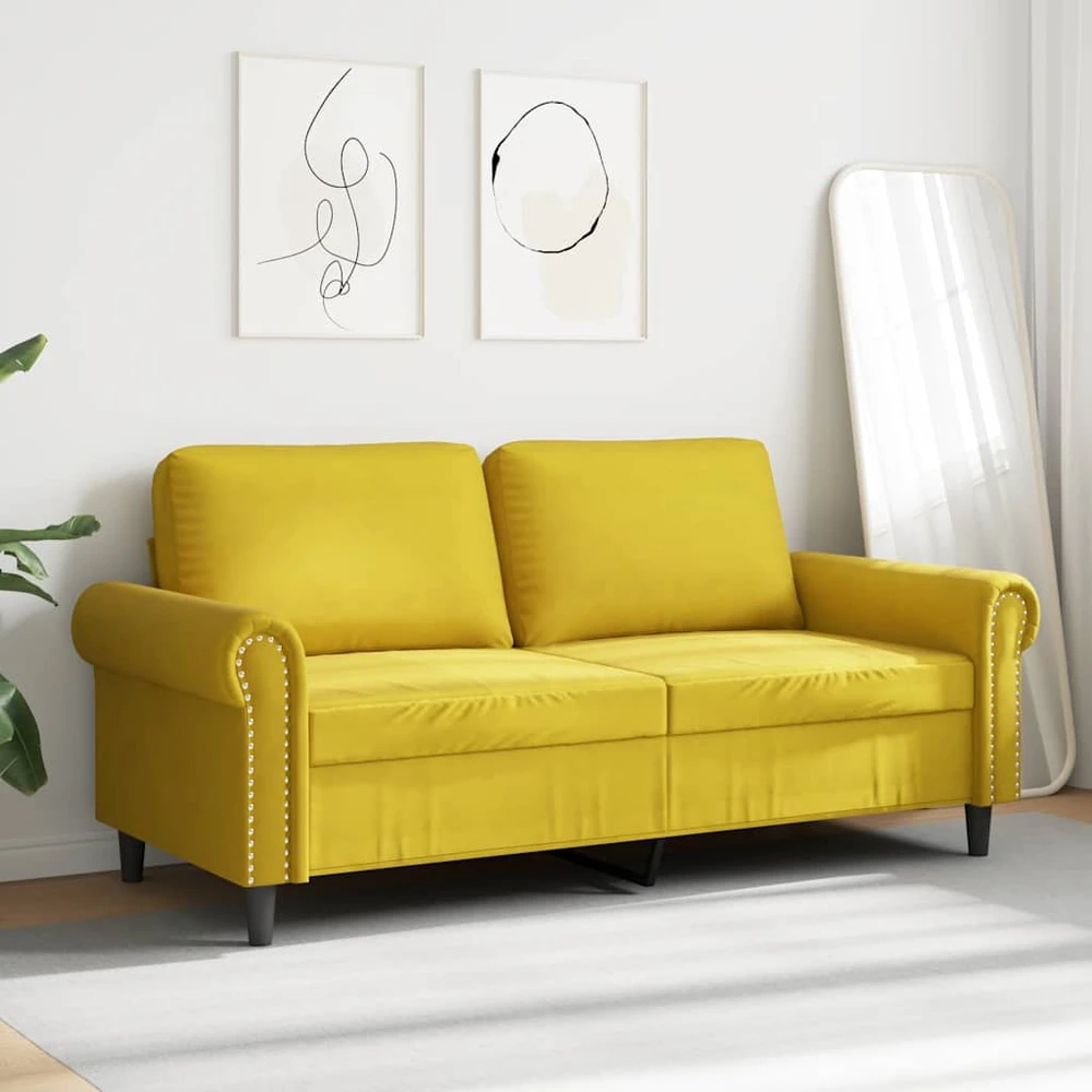 Dvivietė sofa, geltonos spalvos, 140cm, aksomas