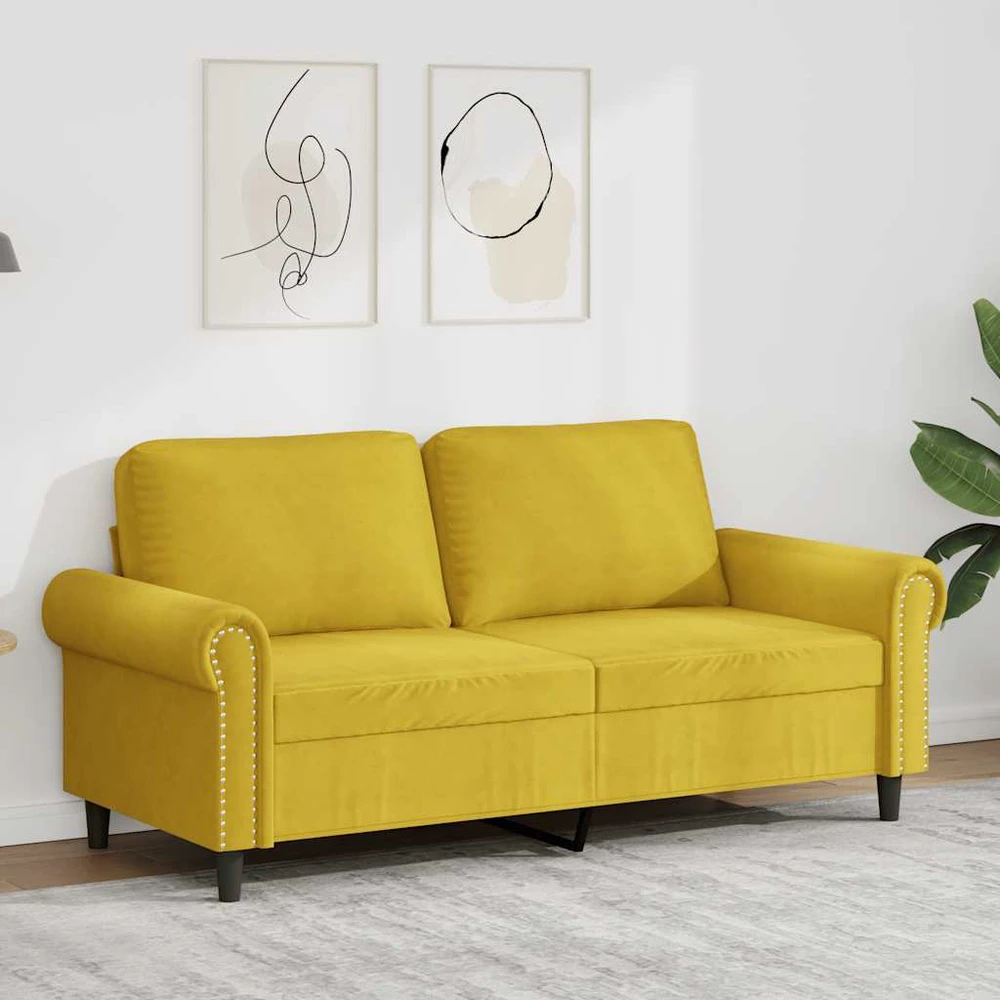 Dvivietė sofa, geltonos spalvos, 140cm, aksomas