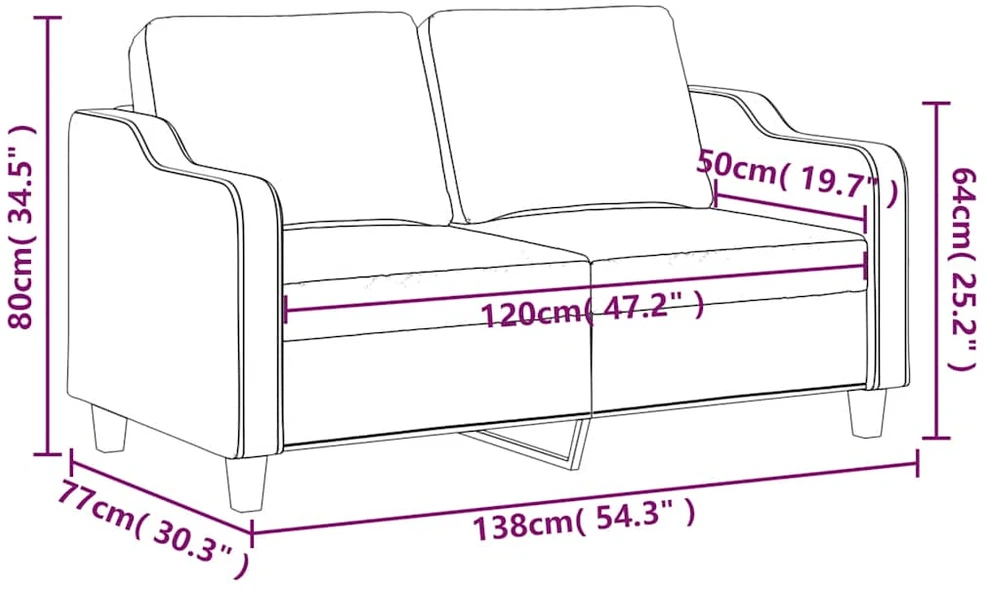 Dvivietė sofa, juodos spalvos, 120cm, audinys