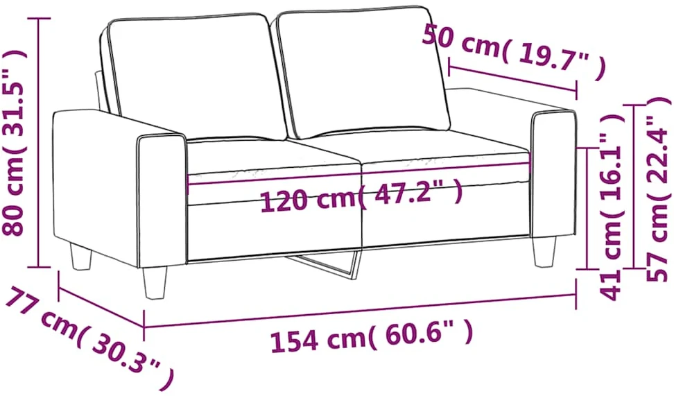 Dvivietė sofa, juodos spalvos, 120cm, audinys