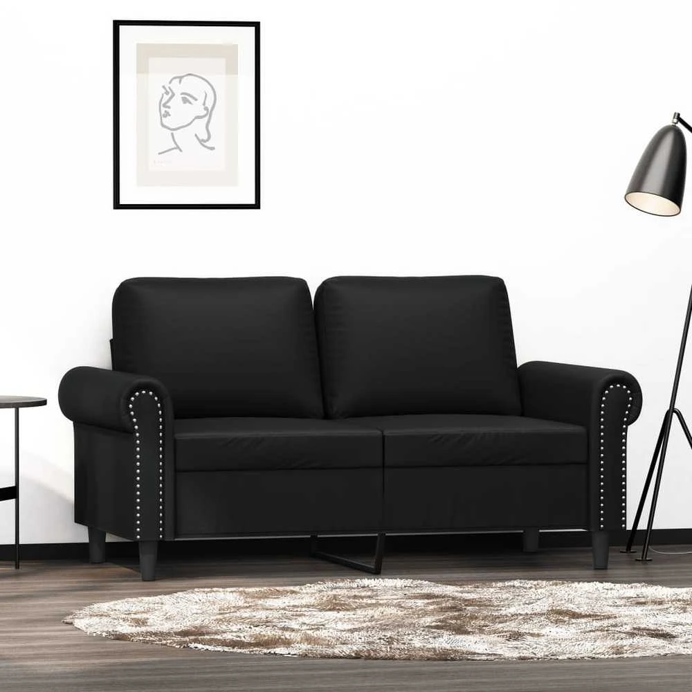 Dvivietė sofa, juodos spalvos, 120cm, dirbtinė oda