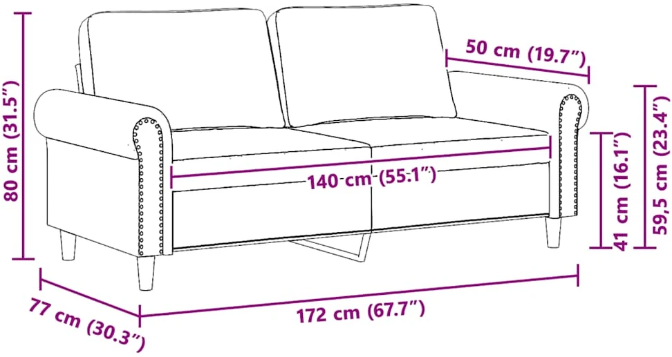 Dvivietė sofa, juodos spalvos, 140cm, aksomas