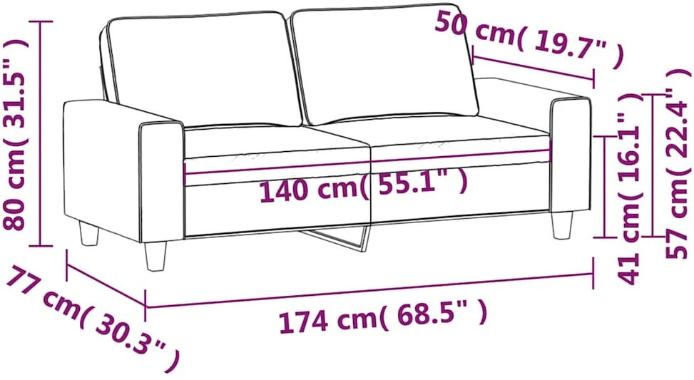 Dvivietė sofa, juodos spalvos, 140cm, audinys