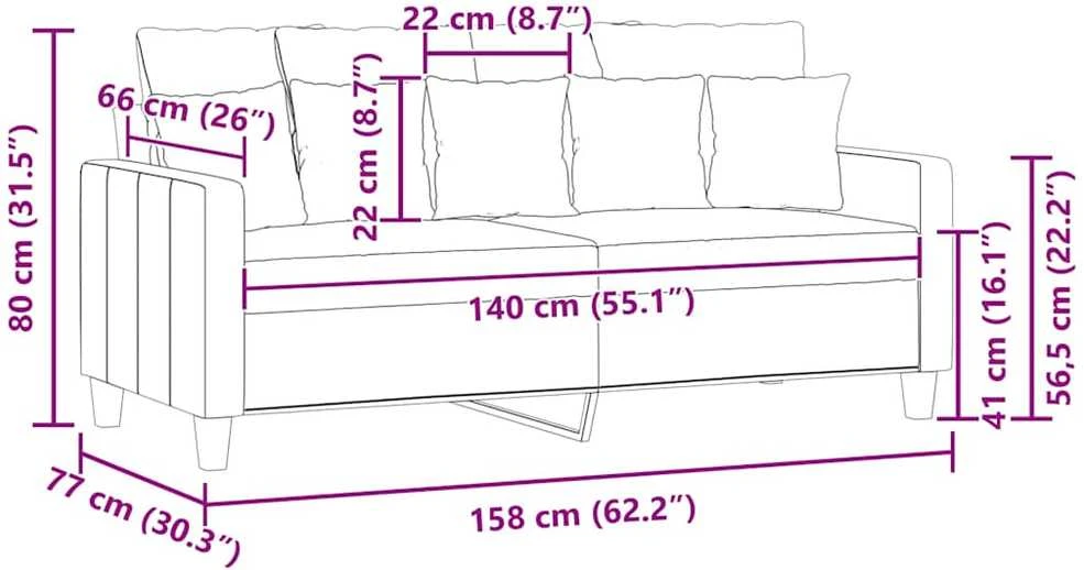 Dvivietė sofa, juodos spalvos, 140cm, audinys