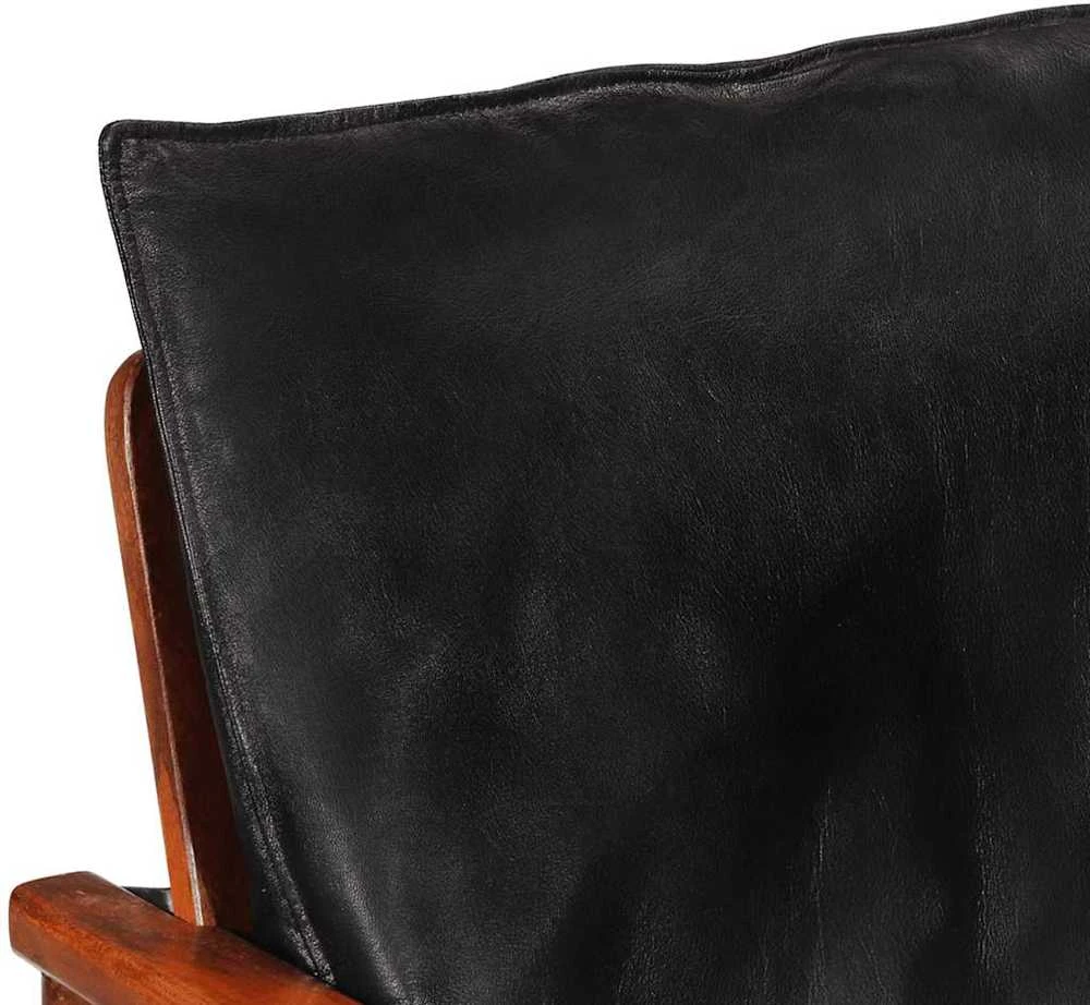 Dvivietė sofa, juodos spalvos, tikra oda ir akacijos masyvas