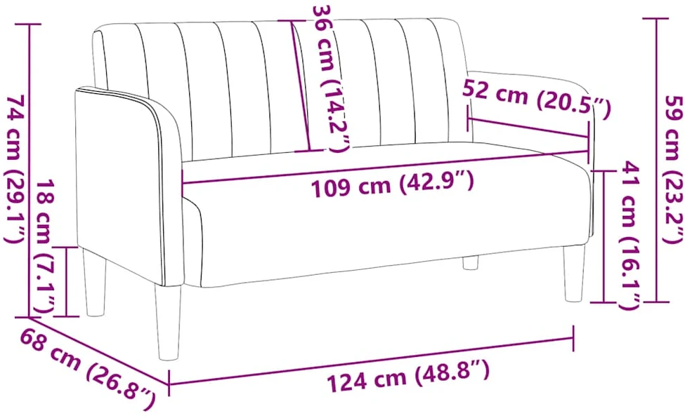 Dvivietė sofa, kreminės spalvos, 109 cm, aksominė