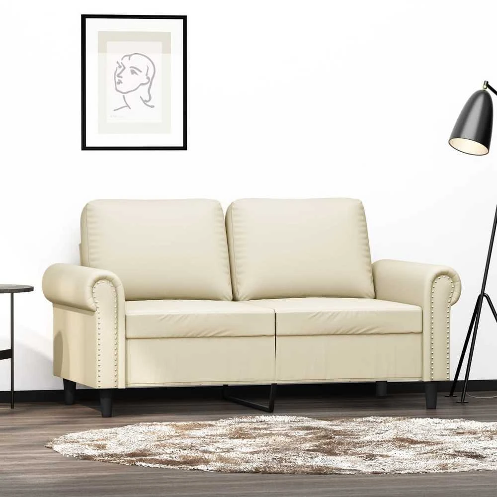 Dvivietė sofa, kreminės spalvos, 120cm, dirbtinė oda