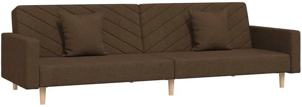 Dvivietė sofa-lova dvejomis pagalvėmis, rudos spalvos, audinys