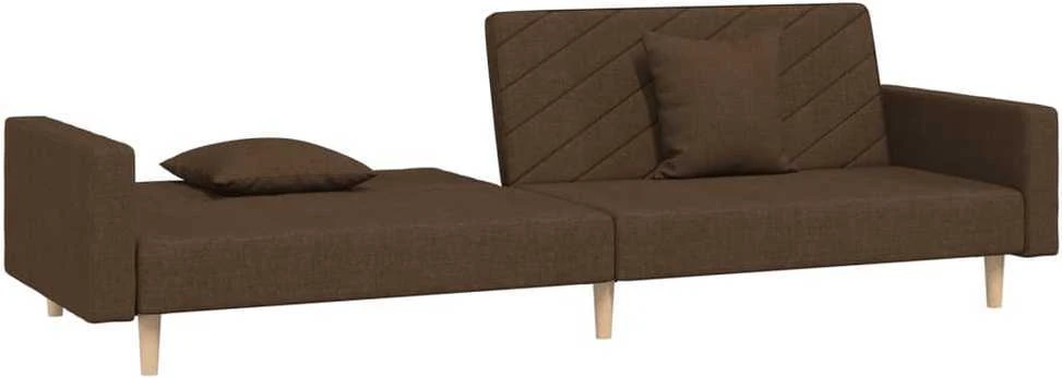 Dvivietė sofa-lova dvejomis pagalvėmis, rudos spalvos, audinys