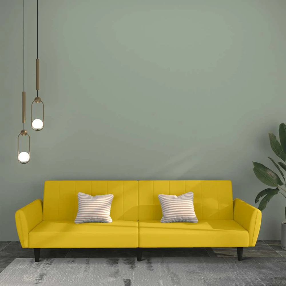 Dvivietė sofa-lova, geltonos spalvos, aksomas