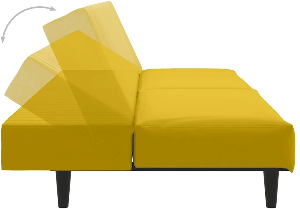 Dvivietė sofa-lova, geltonos spalvos, aksomas