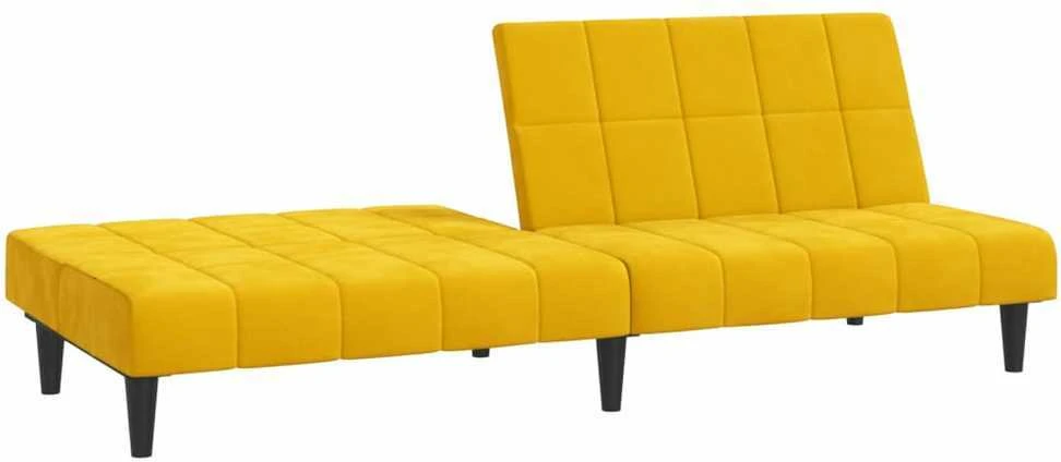 Dvivietė sofa-lova, geltonos spalvos, aksomas