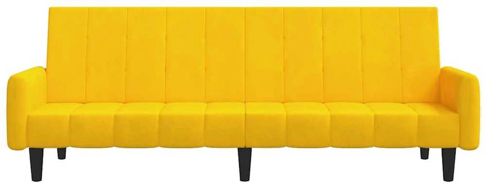 Dvivietė sofa-lova, geltonos spalvos, aksomas