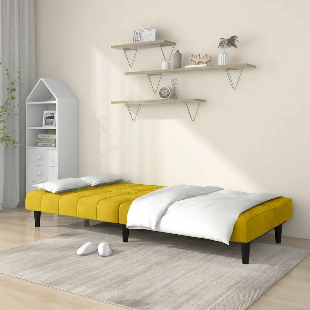 Dvivietė sofa-lova, geltonos spalvos, aksomas