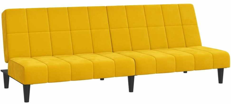 Dvivietė sofa-lova, geltonos spalvos, aksomas