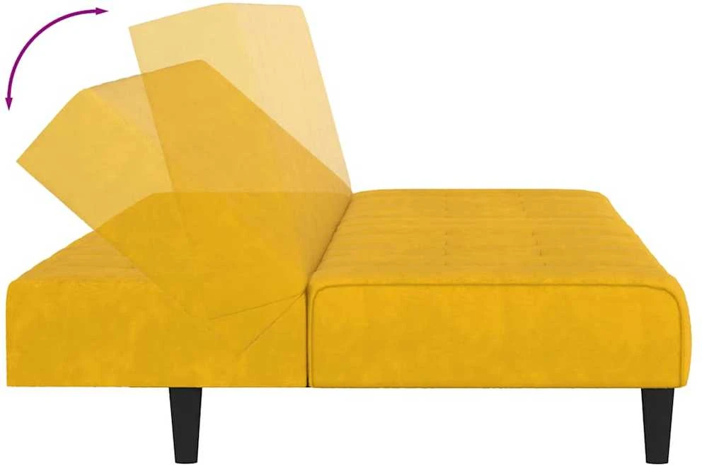 Dvivietė sofa-lova, geltonos spalvos, aksomas