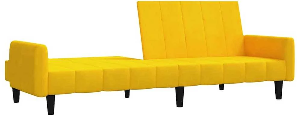 Dvivietė sofa-lova, geltonos spalvos, aksomas