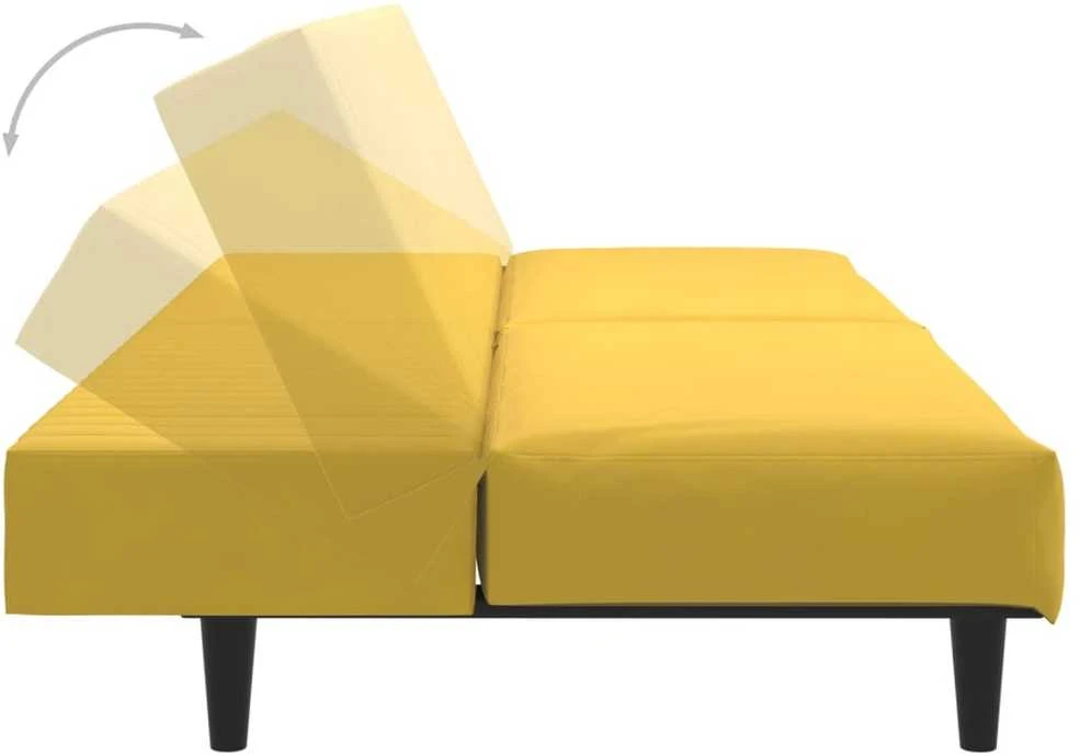 Dvivietė sofa-lova, geltonos spalvos, aksomas