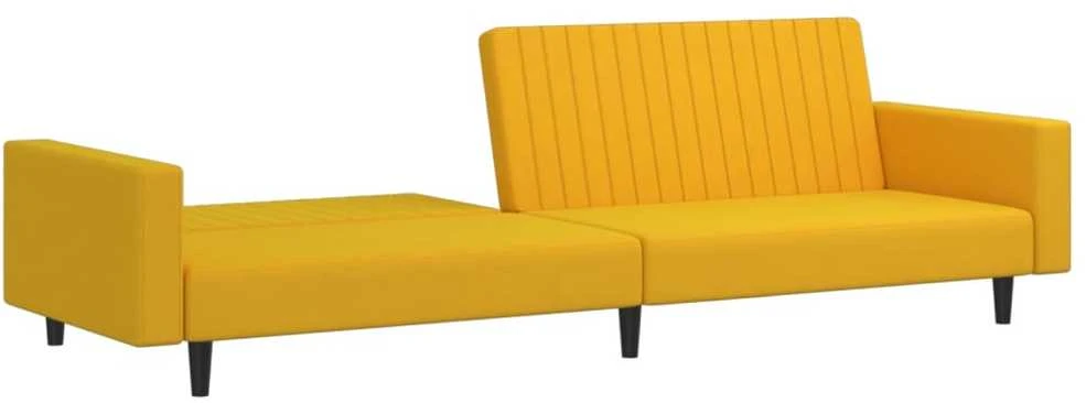 Dvivietė sofa-lova, geltonos spalvos, aksomas